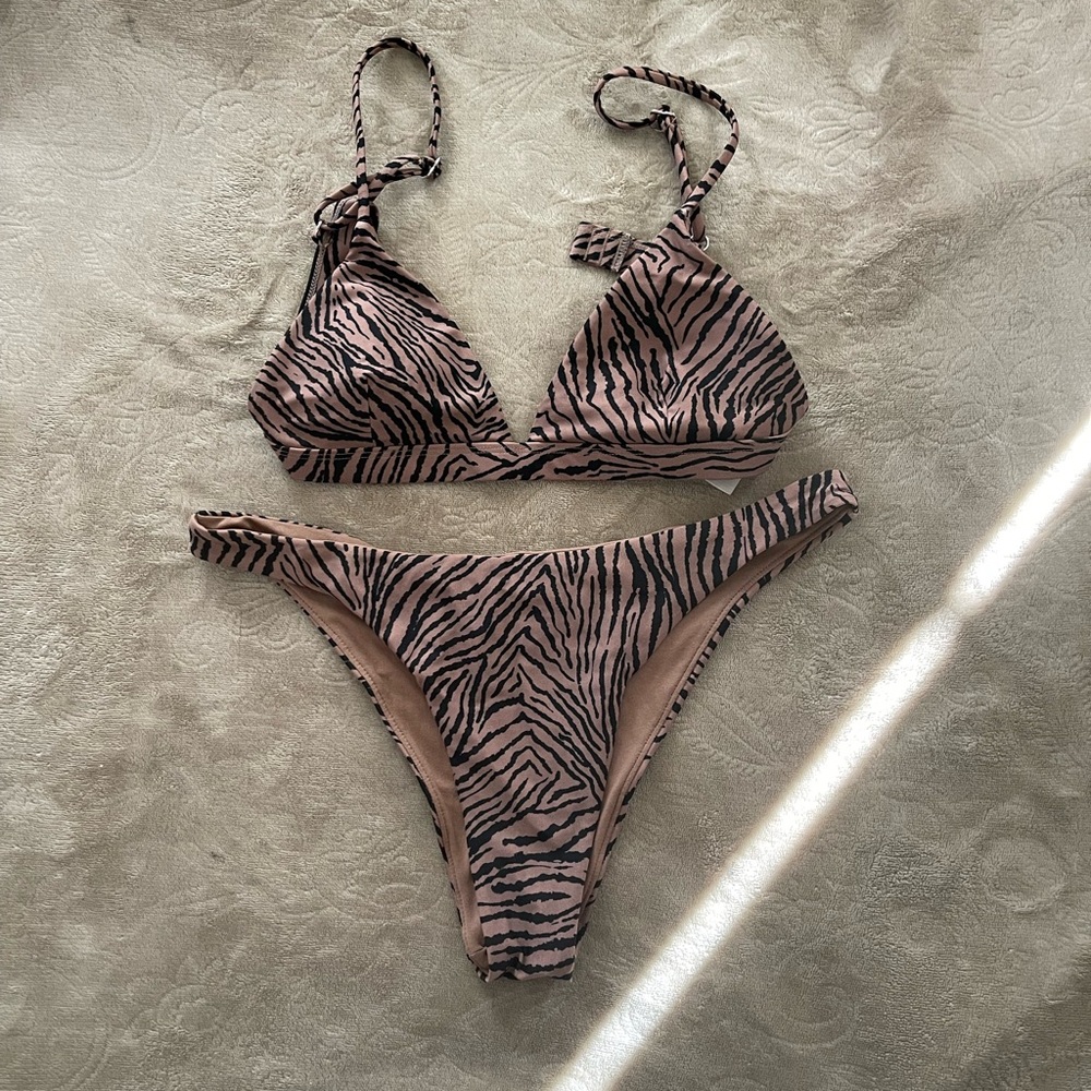 Full Tilt Zebra Print Bikini - Black and Tan